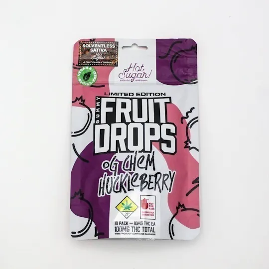 Hot Sugar! - Fruit Drops | OG Chem Huckleberry 1:1 Gummies | 100mg |10ct | 10mg/e - 1
