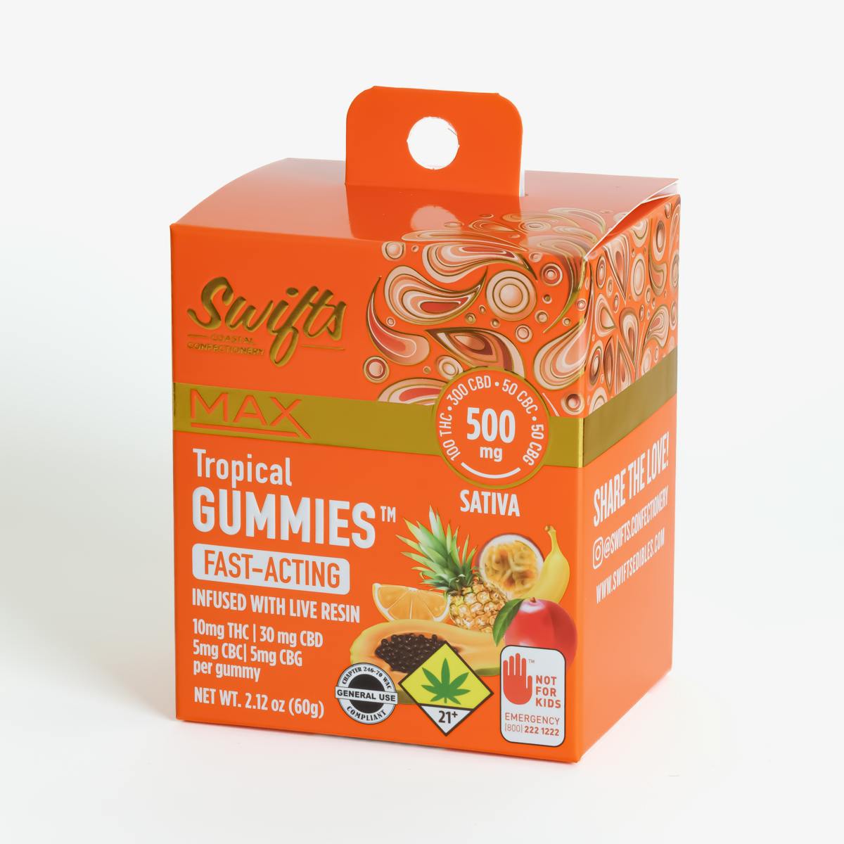 Swifts Edibles - Swifts Tropical MAX | Live Resin Gummies - 500mg - THC:CBD:CBC:CBG - 1