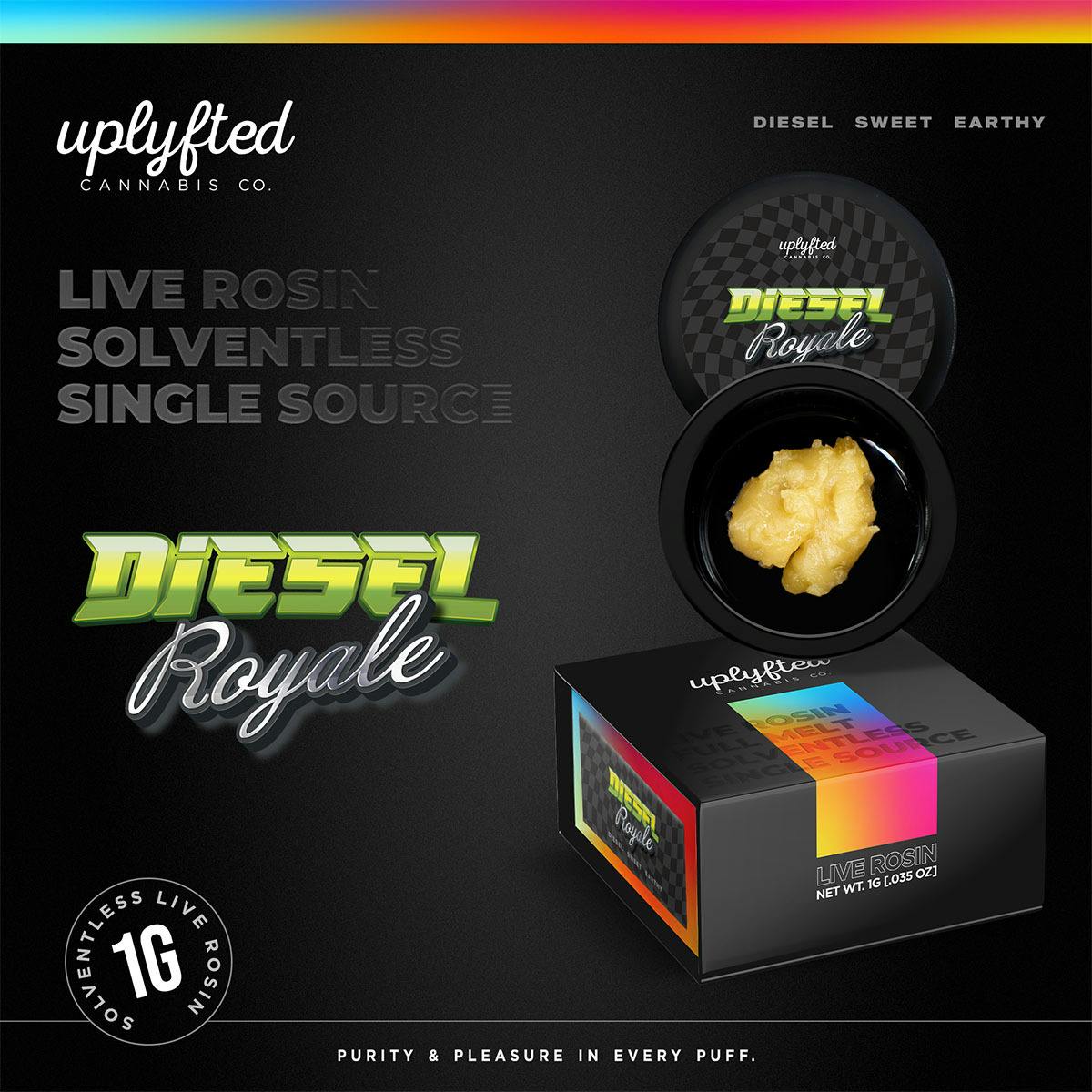 Uplyfted Cannabis Co - 1g Live Rosin 90u - Diesel Royale - Solventless Cold Cure Single Source - 1