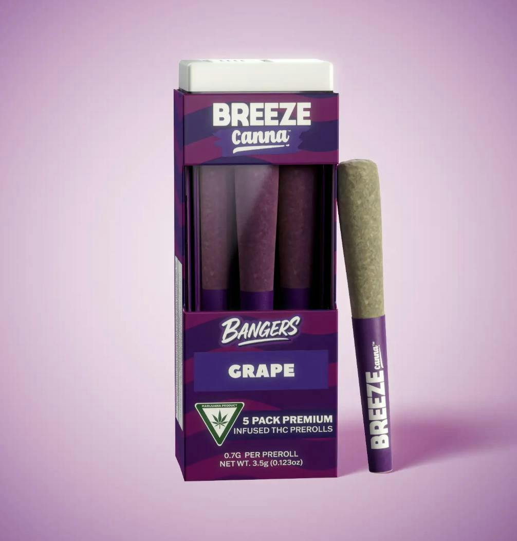 Breeze Canna - BREEZE Canna | Grape | Bangers Infused Joints | .7g each | 5pk - 1