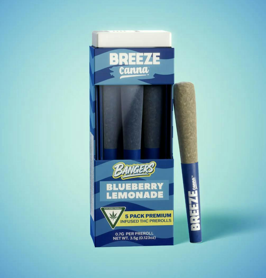 Breeze Canna - BREEZE Canna | Blueberry Lemonade | Bangers Infused Joints | .7g each | 5pk - 1