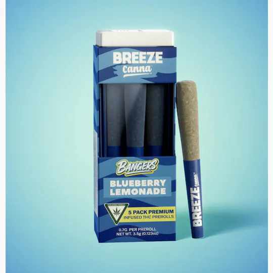 Breeze Canna - BREEZE Canna | Blueberry Lemonade | Bangers Infused Joints | .7g each | 5pk - 1