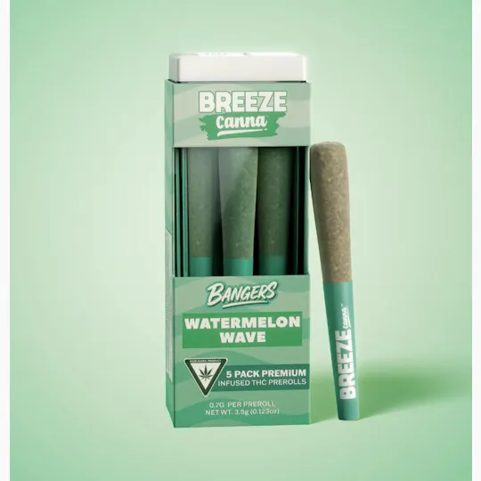 Breeze Canna - BREEZE Canna | Watermelon Wave | Bangers Infused Joints | .7g each | 5pk - 1