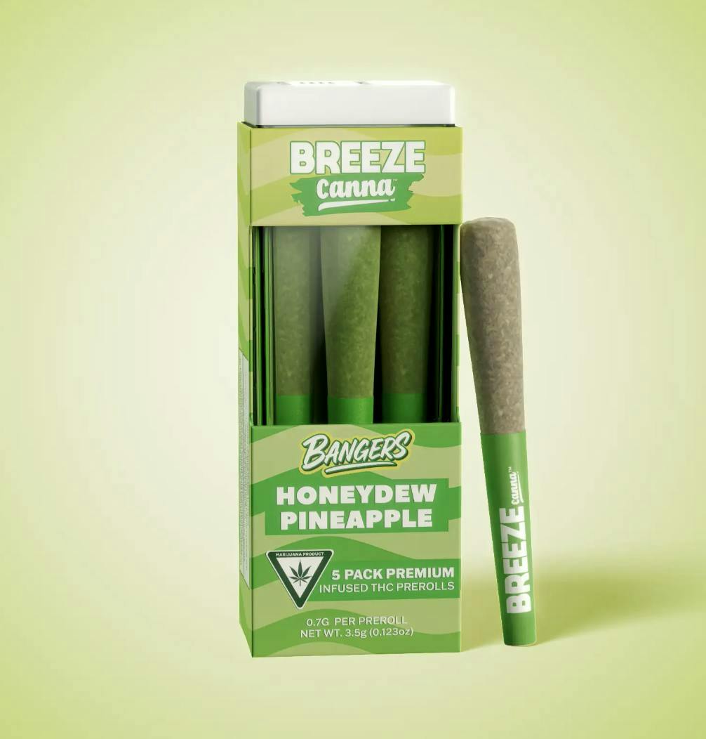 Breeze Canna - BREEZE Canna | Honeydew Pineapple | Bangers Infused Joints | .7g each | 5pk - 1