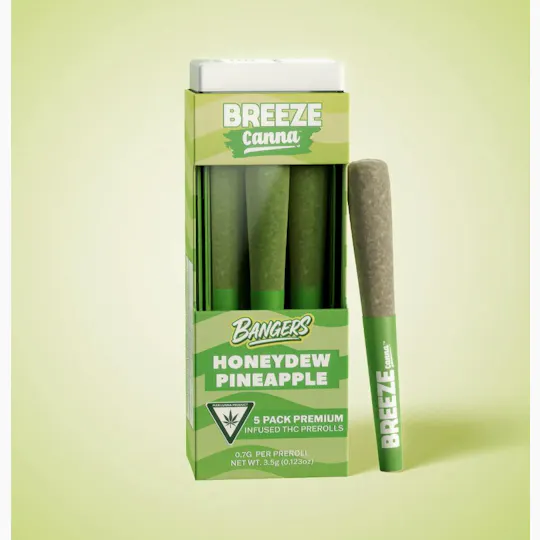 Breeze Canna - BREEZE Canna | Honeydew Pineapple | Bangers Infused Joints | .7g each | 5pk - 1