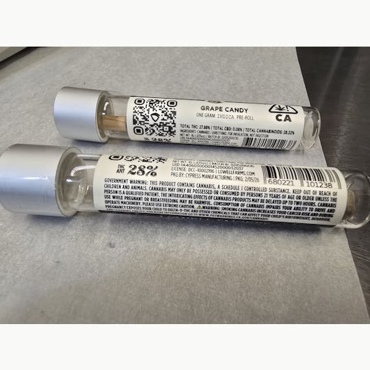 Lowell Herb Co. - LOWELL Single Pre Roll, Indica, Grape Candy, 1G (SS) - 1