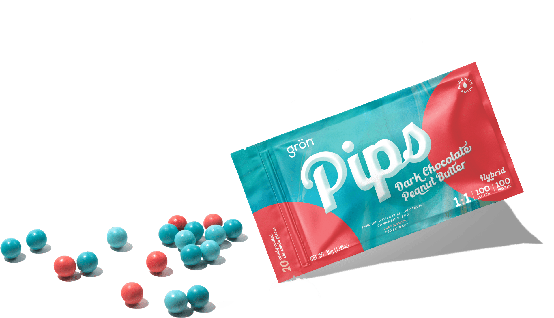 Grön Edibles - Pips | Dark Chocolate Peanut Butter | Hybrid | 1:1 CBD/THC | 20pk - 1