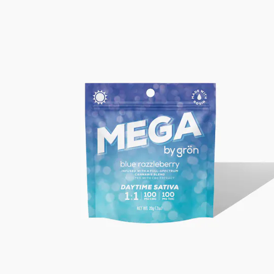 Grön Edibles - Mega | Blue Razzleberry | Daytime Sativa | 1:1 CBG/THC | 10pk - 1