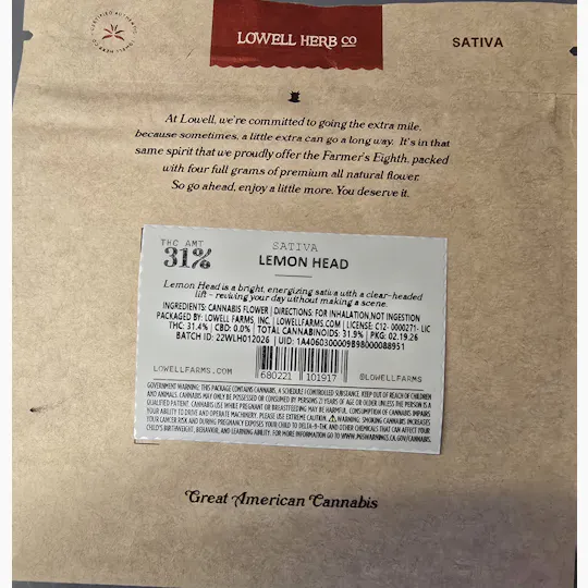 Lowell Herb Co. - LOWELL FARMER'S EIGHTH 4g Lemon Head Sativa - 1