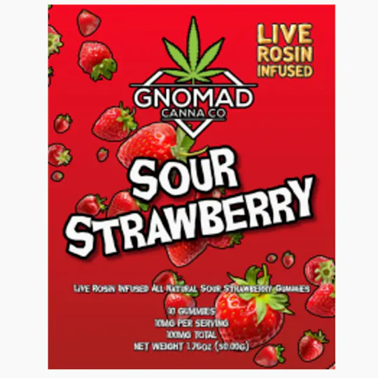 Gnomad - GNOMAD GUMMIES 100MG - SOUR STRAWBERRY (ROSIN INFUSED) - 1