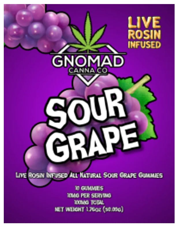 Gnomad - GNOMAD GUMMIES 100MG - SOUR GRAPE (ROSIN INFUSED) - 1