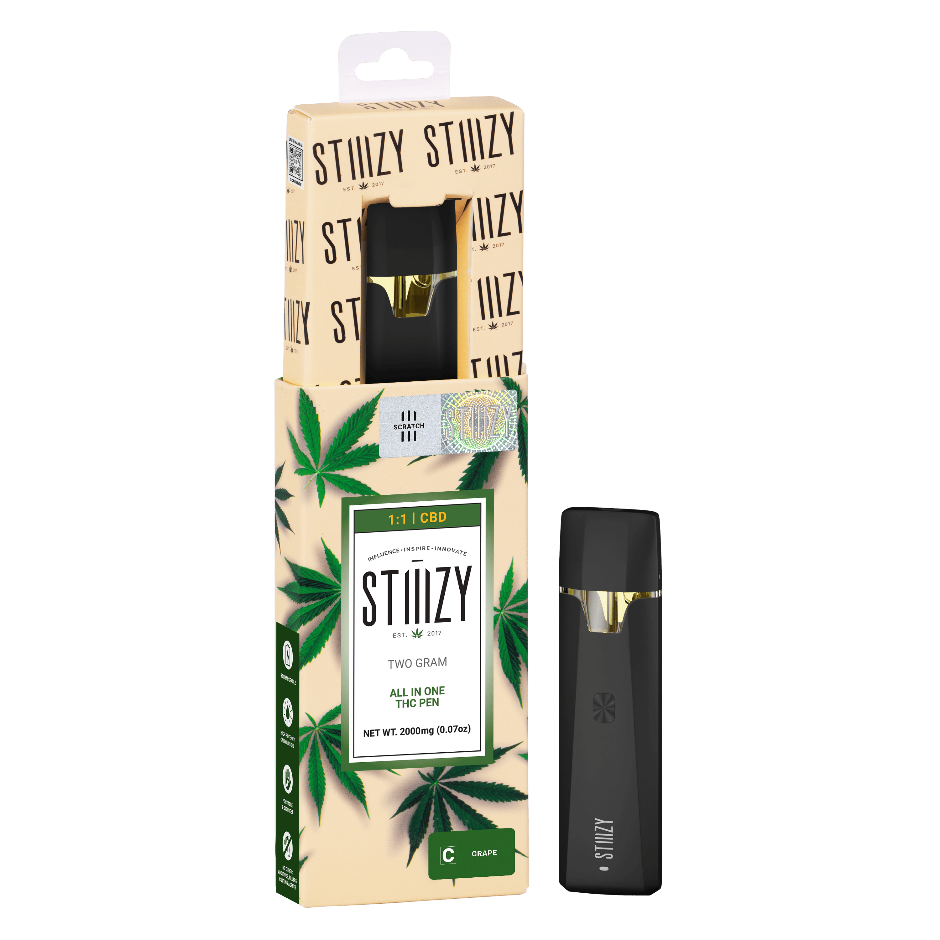 STIIIZY - STIIIZY - GRAPE (1:1 THC:CBD) - 2G All-In-One - 1