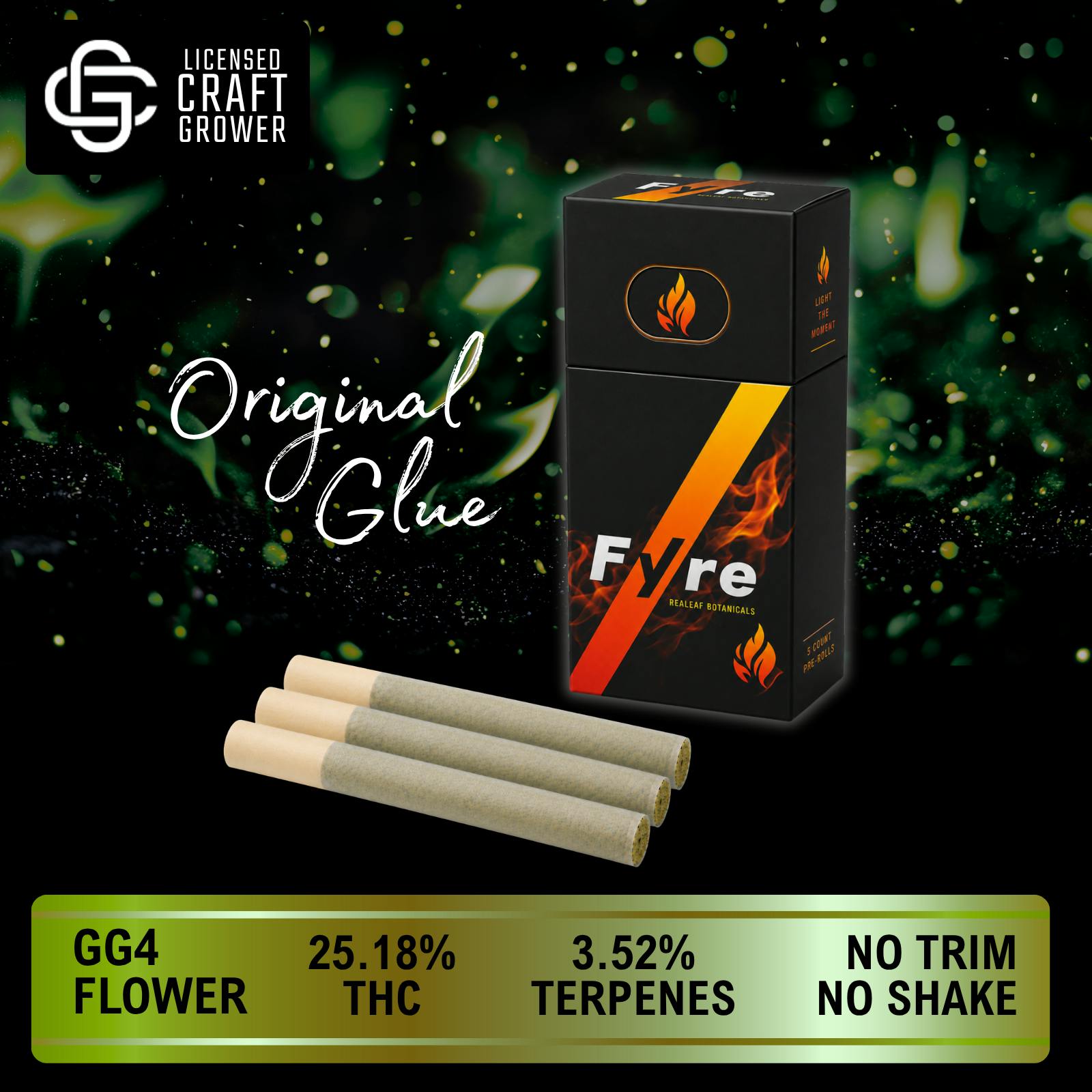 Realeaf Botanicals - Fyre OG Uninfused GG4 Pre-Rolls 3-Pack 3g - 1