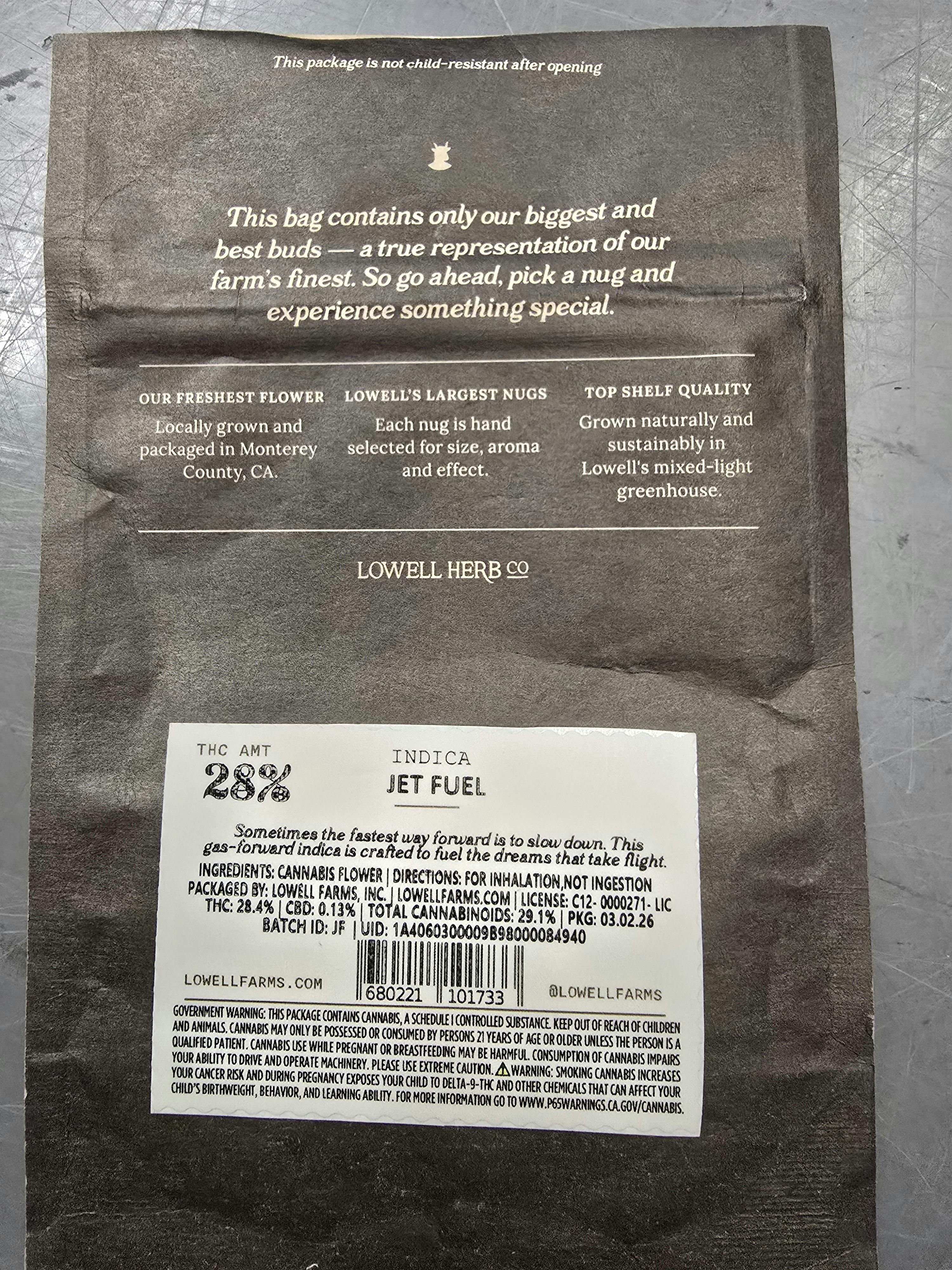 Lowell Farms - LOWELL BIG BUDS 7g Jet Fuel, Indica - 1