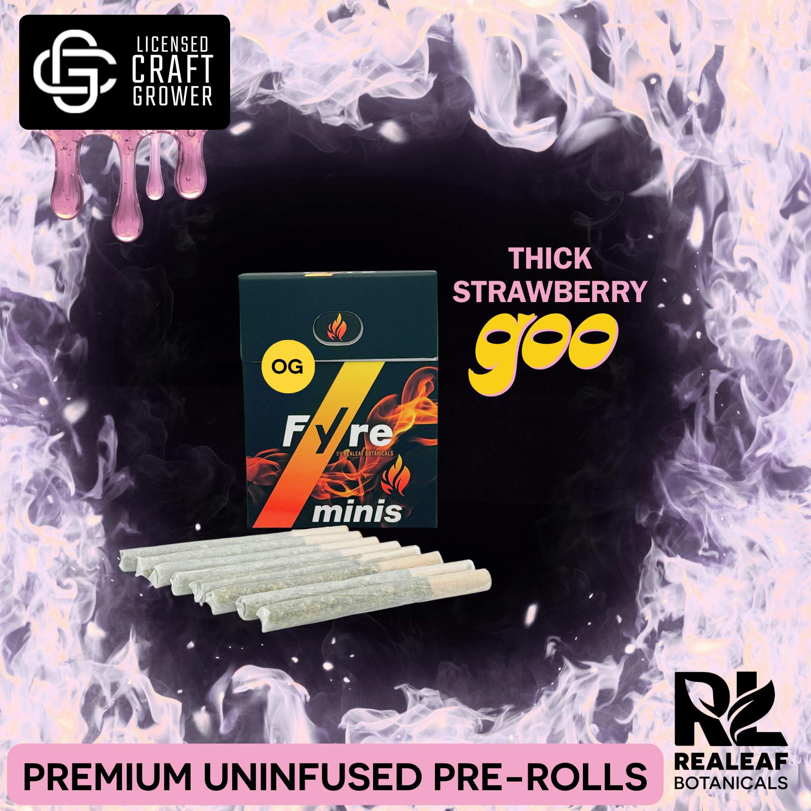 Realeaf Botanicals - Fyre OG Mini Uninfused Thick Strawberry Goo 8-Pack Pre-Rolls 2.4g - 1
