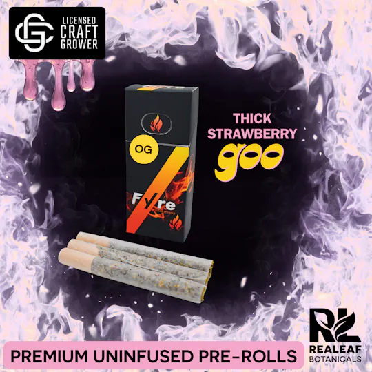 Realeaf Botanicals - Fyre OG Uninfused Thick Strawberry Goo 3-Pack Pre-Rolls 3.0g - 1
