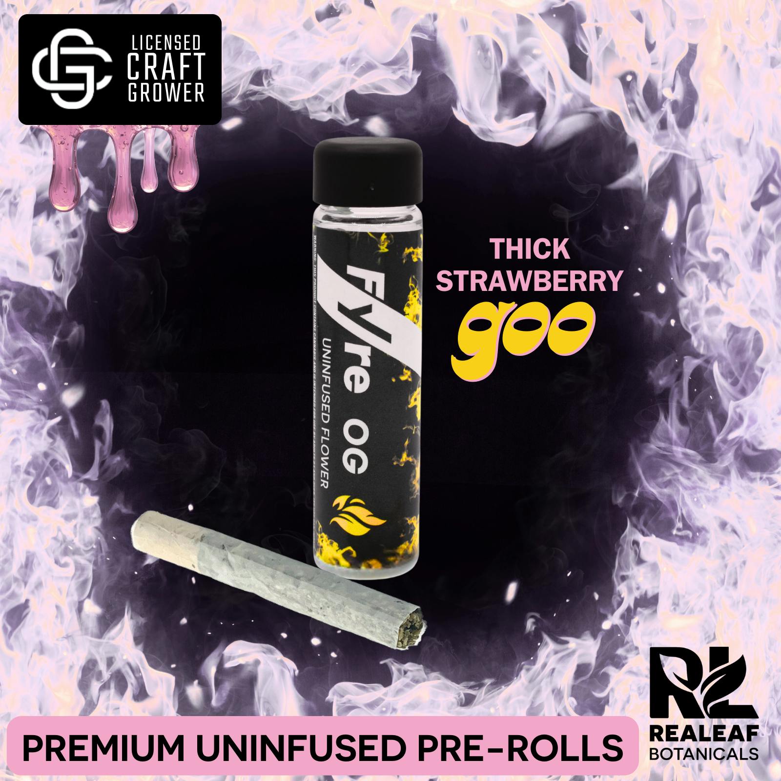 Realeaf Botanicals - Fyre OG Uninfused Thick Strawberry Goo Pre-Roll 1.0g - 1