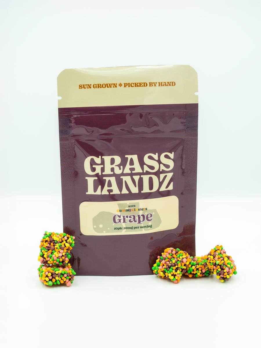 Grasslandz - Gummy Clusters | Candy Coated Grape Gummies | 100mg | 10 ct | 10 mg/ea - 1
