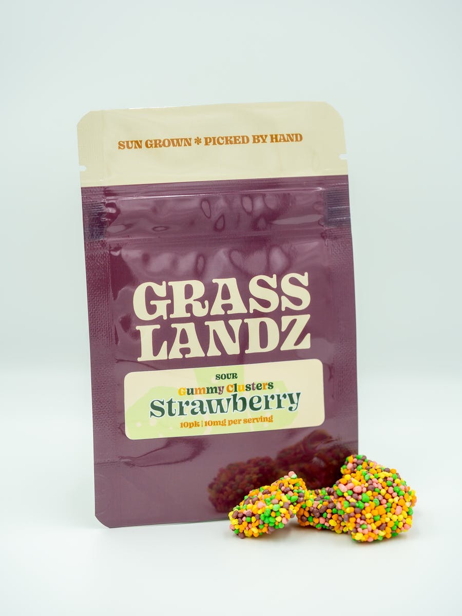 Grasslandz - Gummy Clusters | Candy Coated Strawberry Gummies | 100mg | 10ct | 10 mg/ea - 1