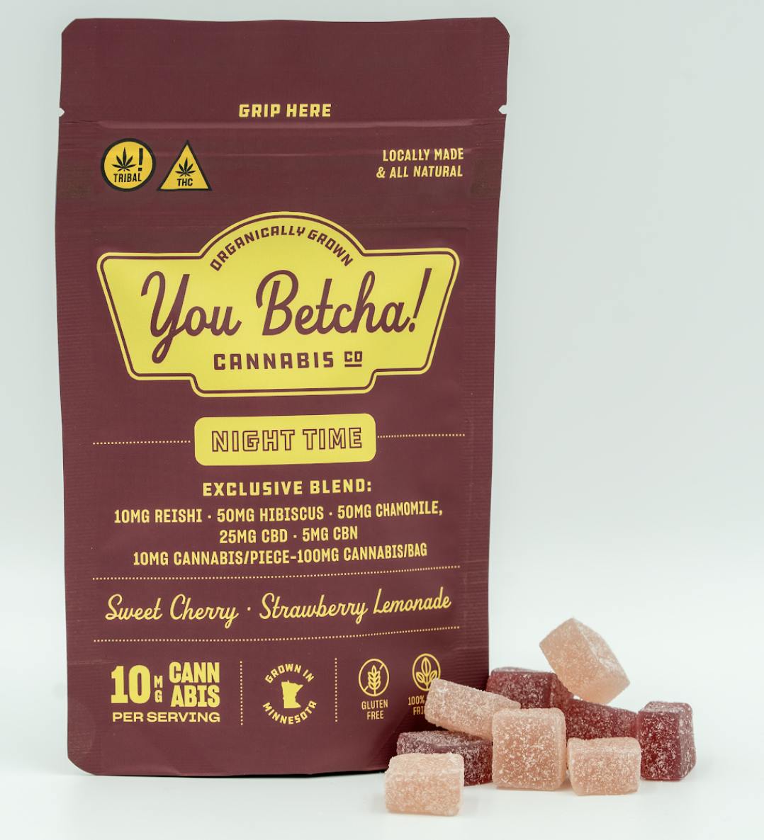 You Betcha Cannabis - Nighttime | Cherry & Strawberry Lemonade Gummies | 100mg | 10ct | 10mg/ea - 1