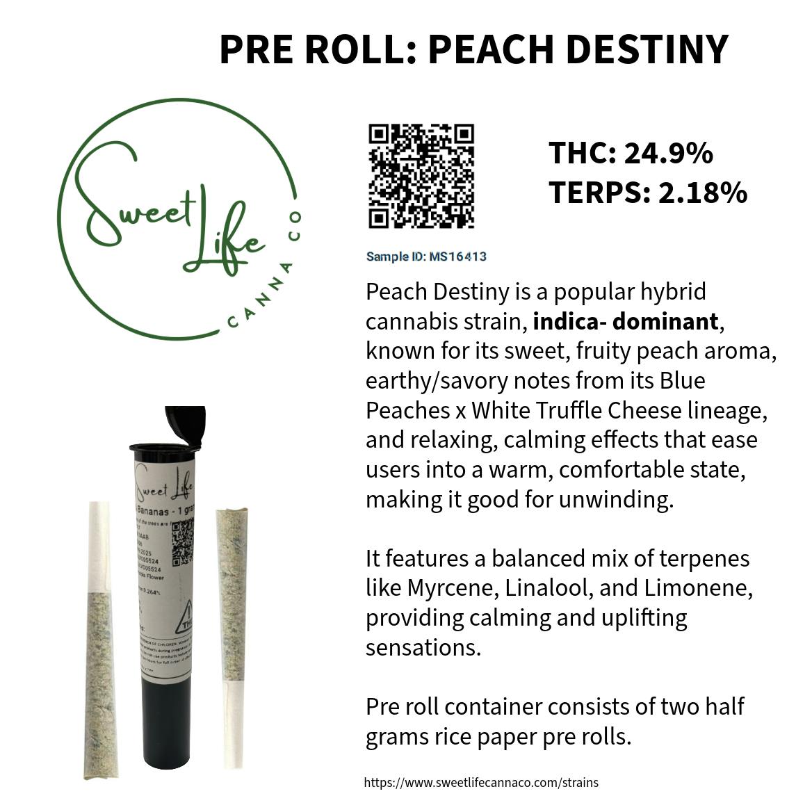 Sweet Life Canna Co - PRE ROLL: PEACH DESTINY: POP TOP - 1