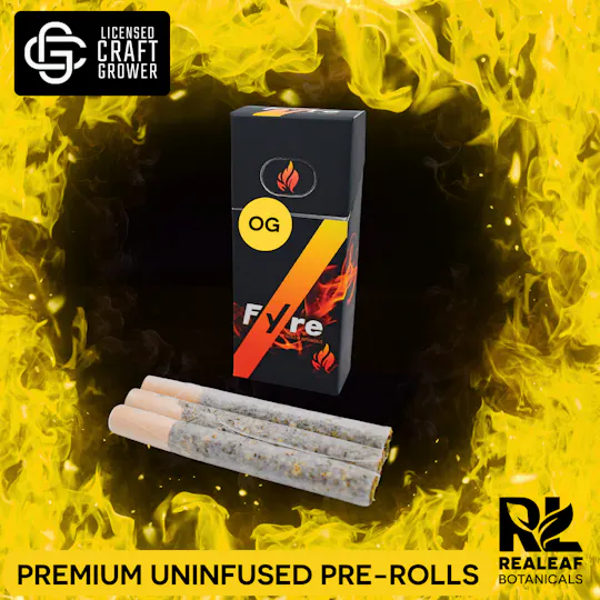 Realeaf Botanicals - Fyre OG Uninfused Nozze Gelato Pre-Rolls 3-Pack 3g - 1
