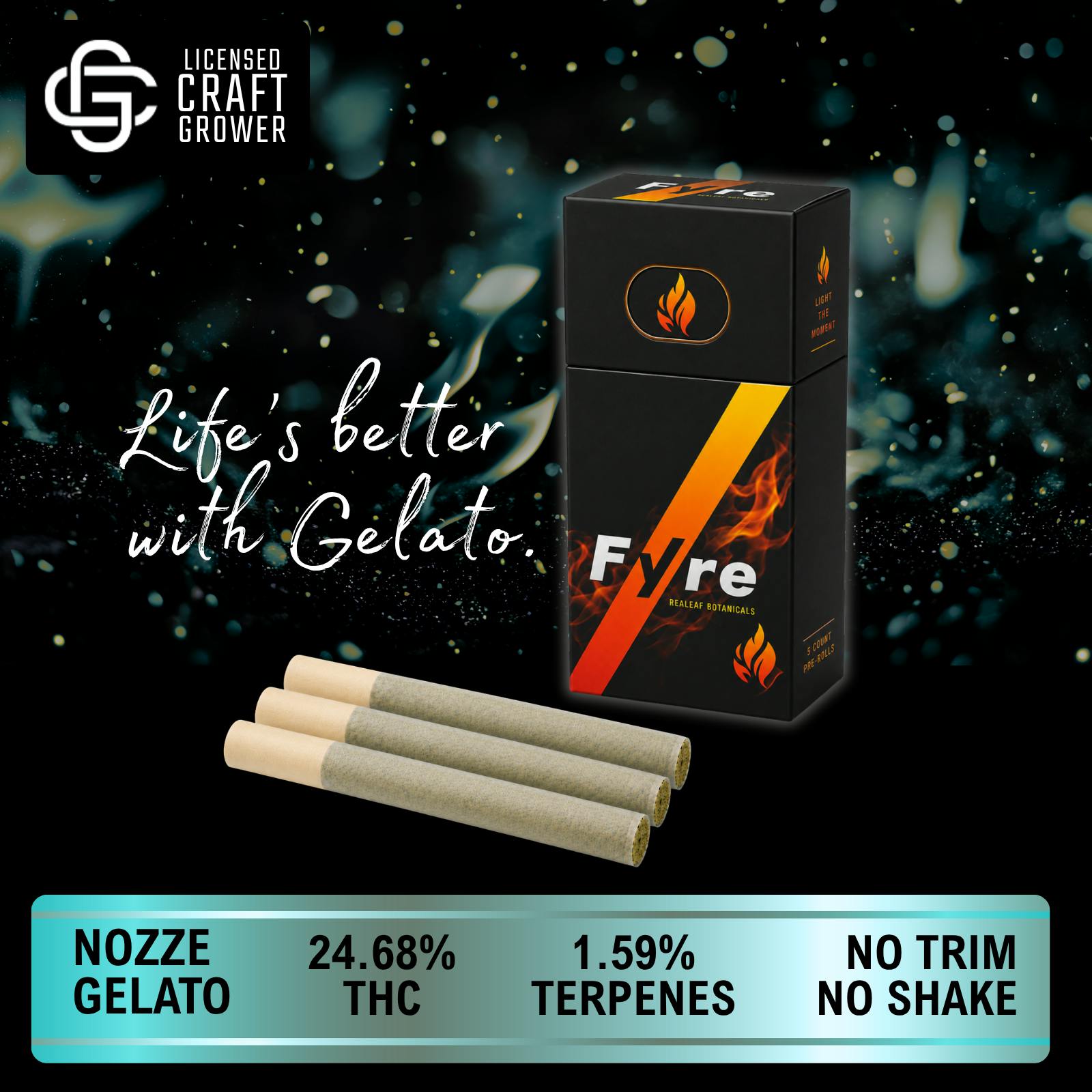 Realeaf Botanicals - Fyre OG Uninfused Nozze Gelato Pre-Rolls 3-Pack 3g - 1