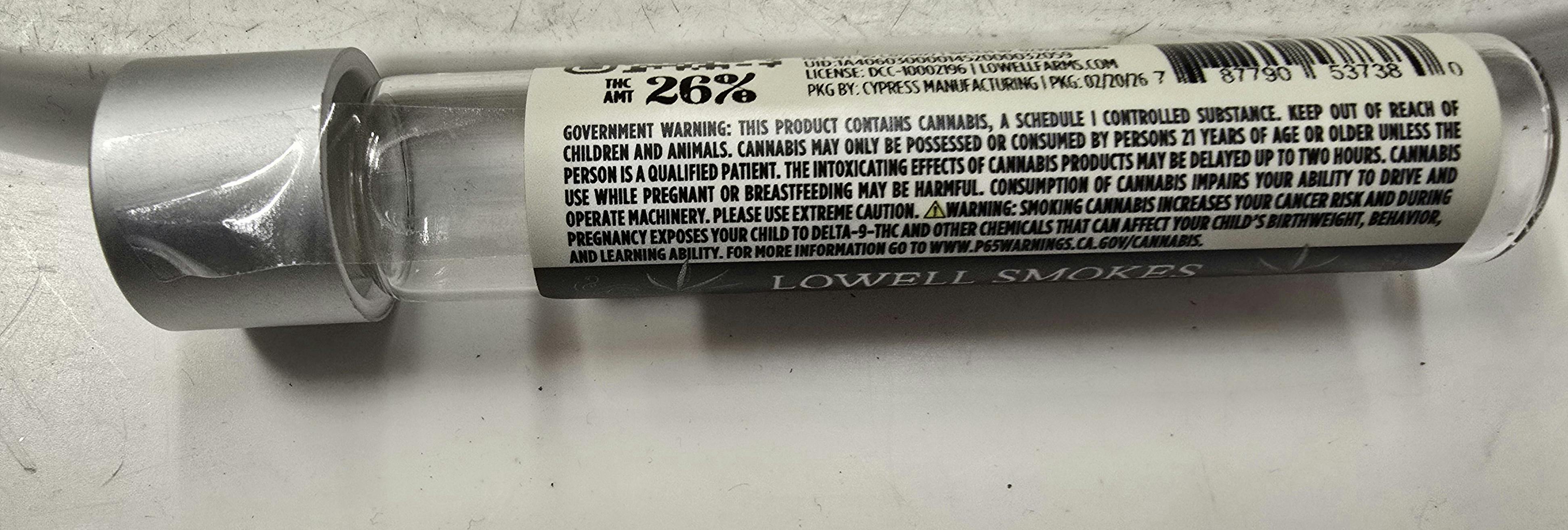 Lowell Farms - LOWELL Single Strain Pre-Roll, Indica, Blackberry Kush (SS), 1g - 1