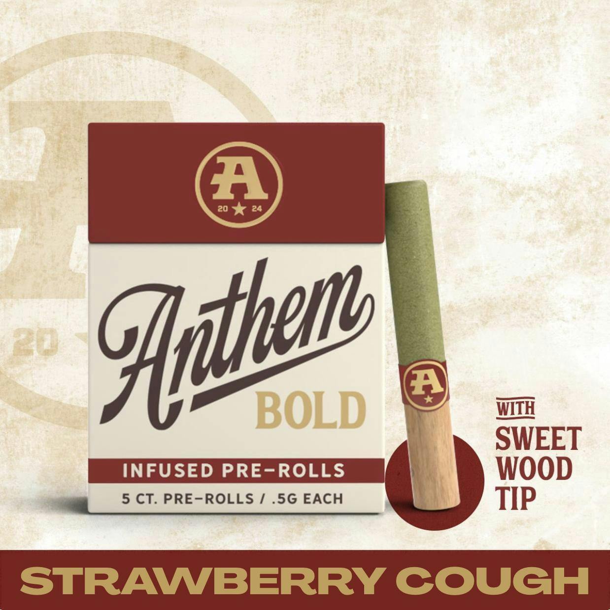Anthem - Bold Wood Tip Infused Strawberry Cough Pre-Roll pack (0.5g ea | 5 pack) - 1