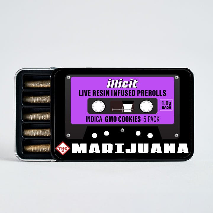 ILLICIT - GMO Cookies Live Resin Infused 1g Prerolls 5-Pack - 1
