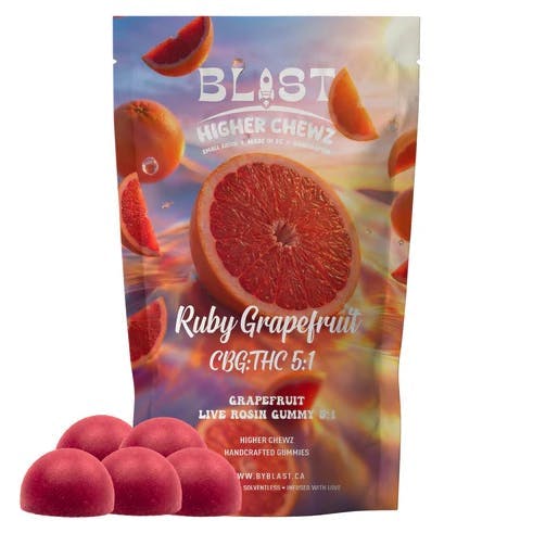 Blast - Higher Chewz | Ruby Grapefruit 5:1 Live Rosin Gummies | 10mg | 5ct | 2mg/ea - 1