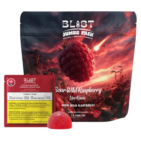 Blast - JUMBO | Sour Wild Raspberry Live Rosin Gummies | 100mg | 10ct | 10mg/ea - 1