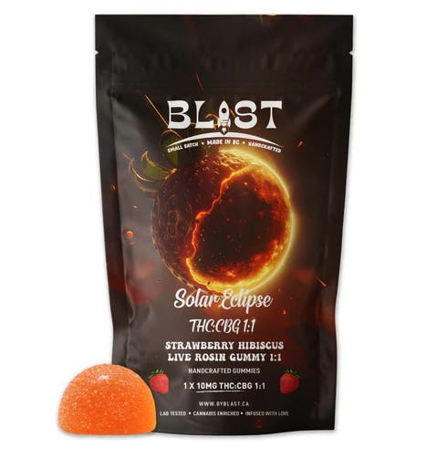 Blast - Solar Eclipse Strawberry Hibiscus 1:1 Gummies | 100mg | 10ct | 10mg/ea - 1