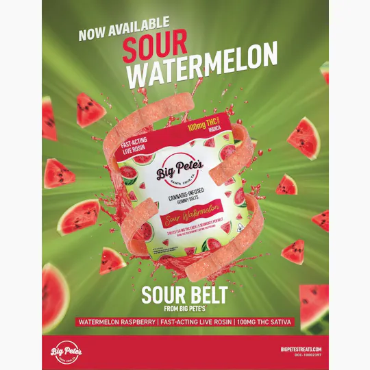 Big Pete's Treats - Sour Watermelon Fast-Acting Rosin Gummy Belts - 100mg THC 2pk (Indica) - 1