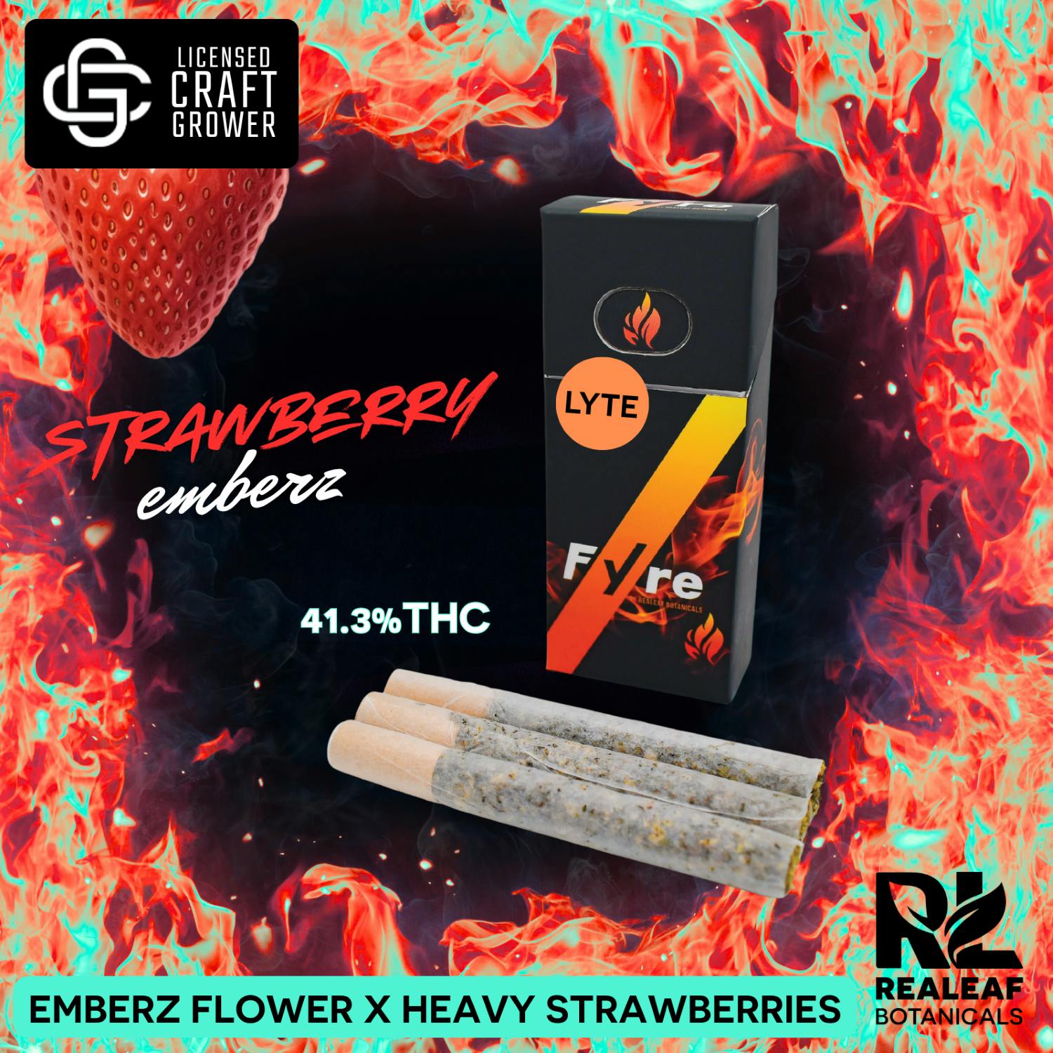 Realeaf Botanicals - Fyre Lyte Strawberry Emberz Infused Pre-Rolls 3-Pack 3.0g - 1