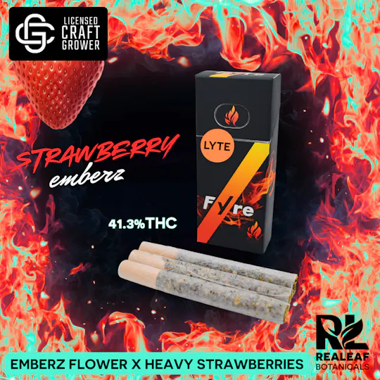 Realeaf Botanicals - Fyre Lyte Strawberry Emberz Infused Pre-Rolls 3-Pack 3.0g - 1