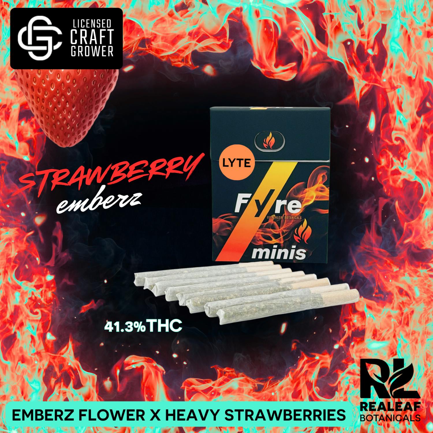 Realeaf Botanicals - Fyre Lyte Strawberry Emberz Infused Pre-Rolls 8-Pack 2.4g - 1