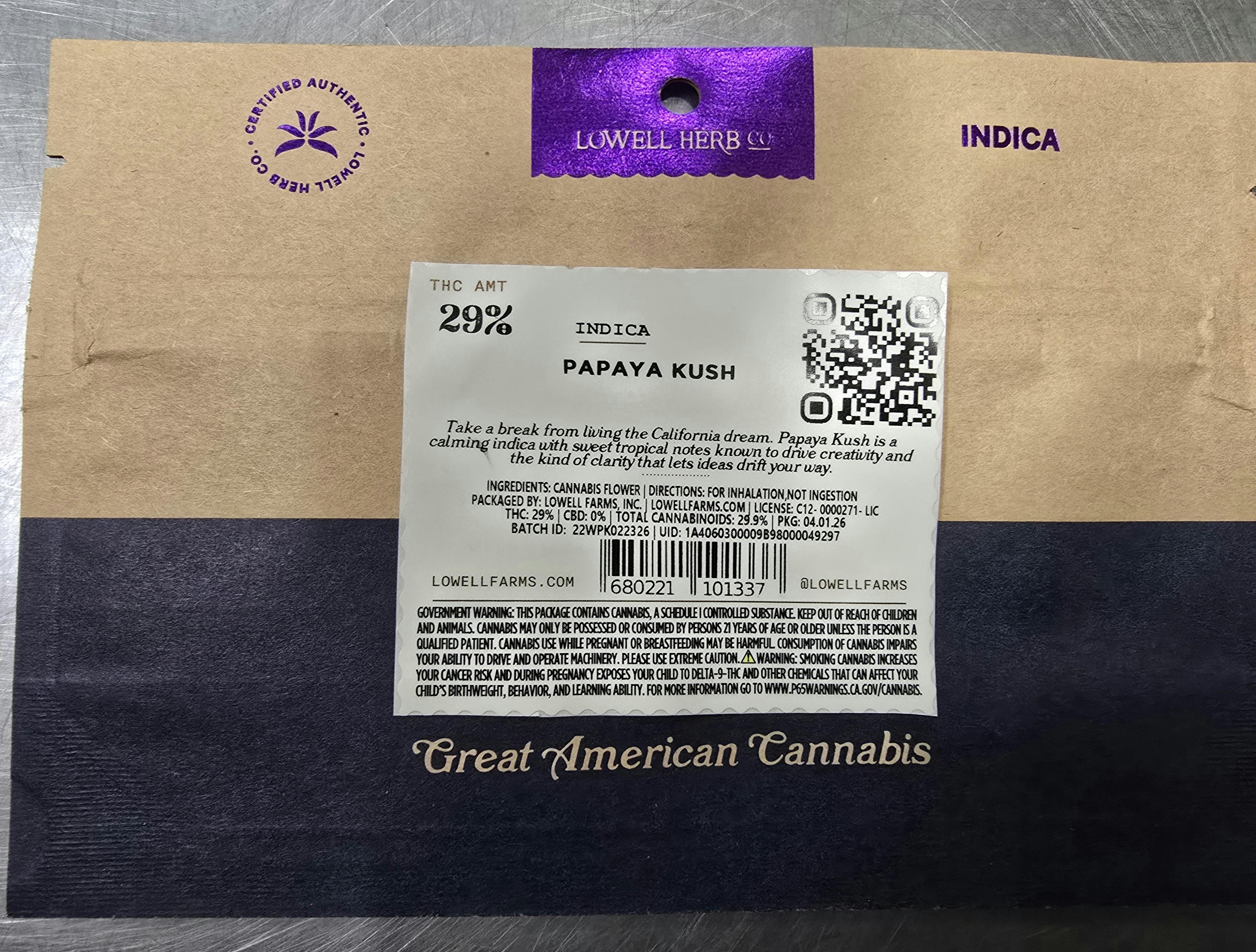 Lowell Farms - LOWELL LITTLES Papaya Kush 14g, Indica - 1