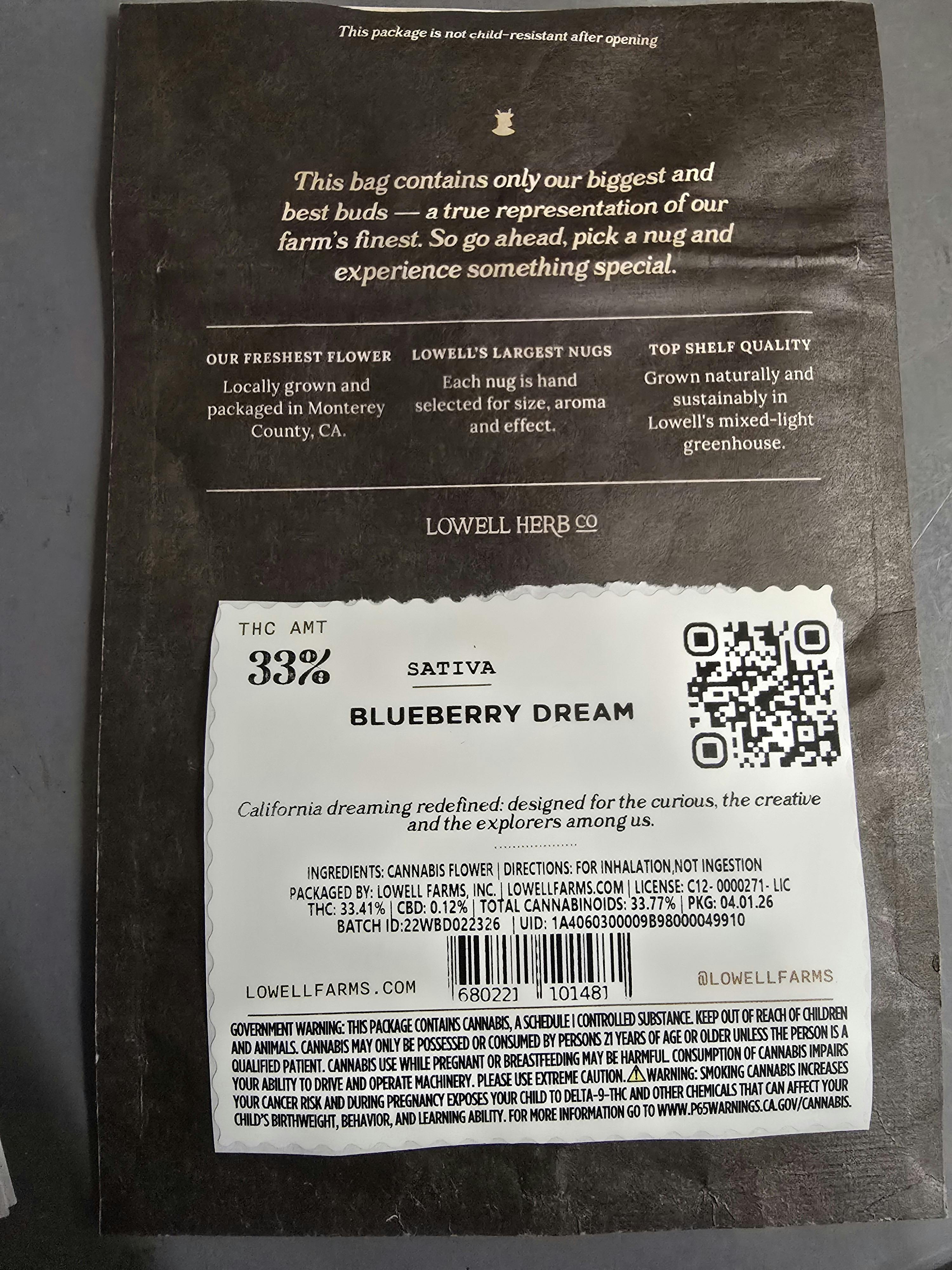 Lowell Farms - LOWELL BIG BUDS 7g Blueberry Dream, Sativa - 1