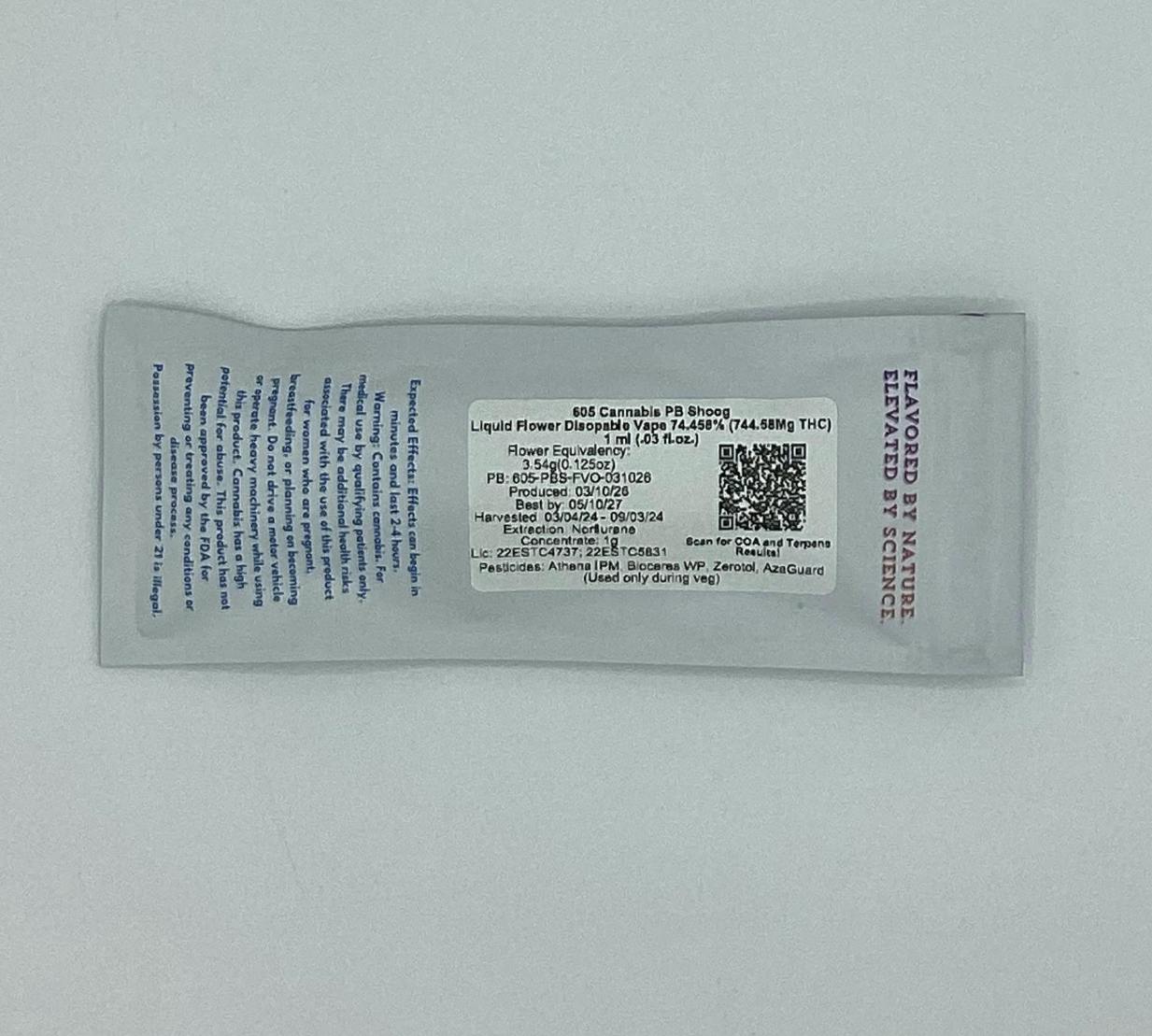 605 Cannabis - 605 Cannabis | "Terp'd Up" PB Shoog | Disposable | 1g - 1