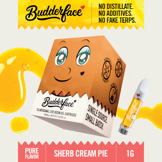 Budderface - BUDDERFACE | Sherb Cream Pie| 1G | Artisanal Live Resin 510 Vape Cart - 1
