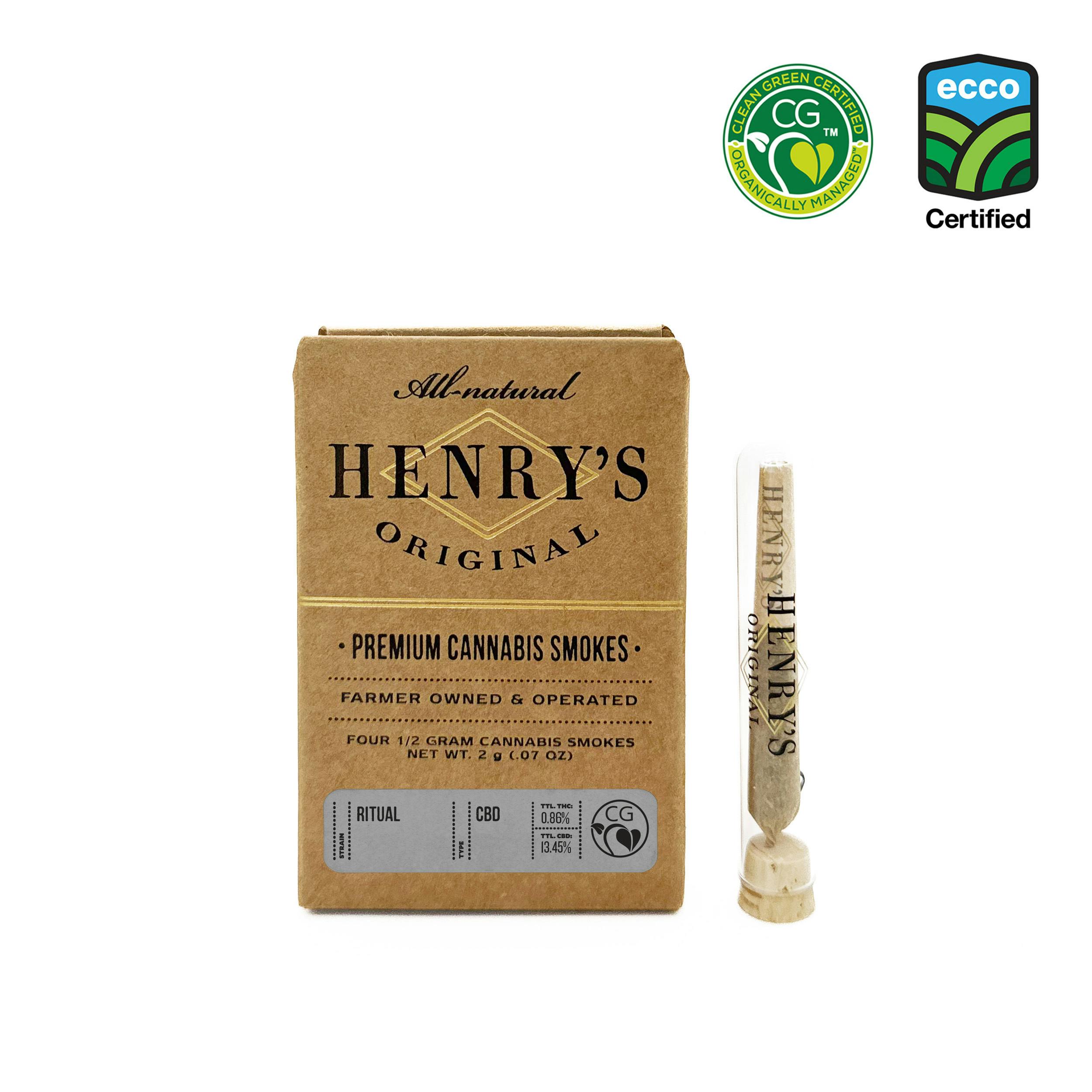 Henry's Original - Henry's Originals | Ritual 10:1 CBD:THC | Joints | 0.5g each | 4pk - 1