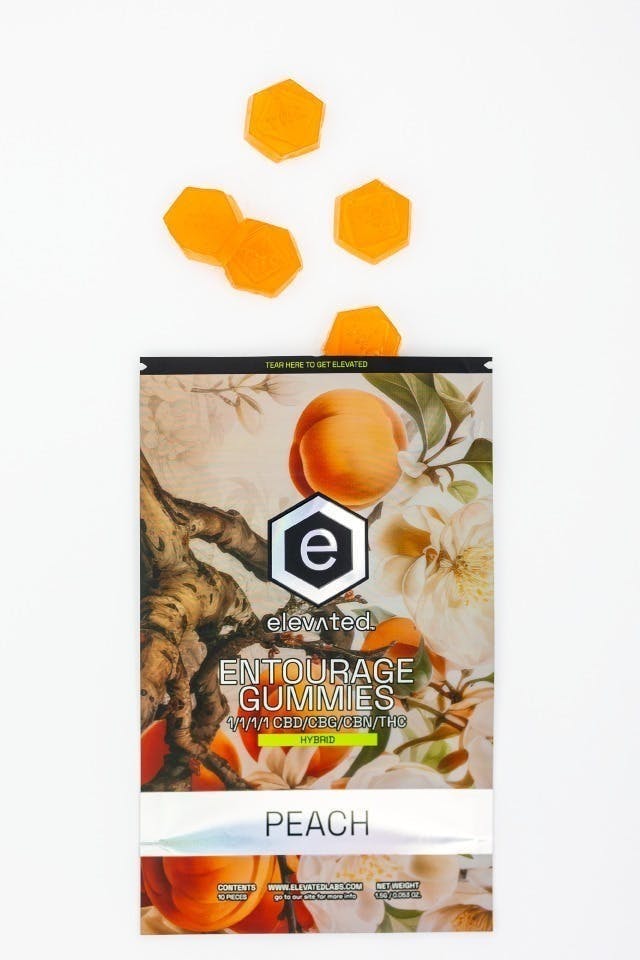 Elevated Labs - Peach Entourage Gummies | 1:1:1:1 CBD:CBG:CBN:THC | 100mg | 10ct | 10mg/ea - 1