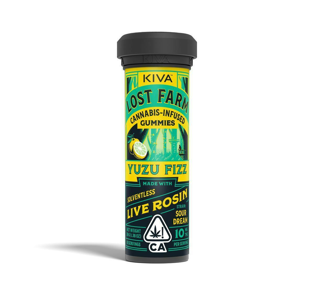 Lost Farm Gummies by Kiva - Yuzu Fizz 'Sour Dream' Live Rosin Gummies | 100mg | 10ct | 10mg/ea - 1