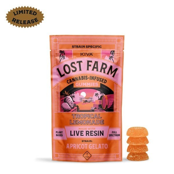 Lost Farm Gummies by Kiva - 'Apricot Gelato' Live Resin Gummies | 200mg | 10ct | 20mg/ea - 1