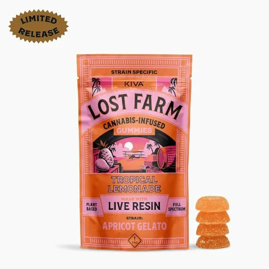 Lost Farm Gummies by Kiva - 'Apricot Gelato' Live Resin Gummies | 200mg | 10ct | 20mg/ea - 1