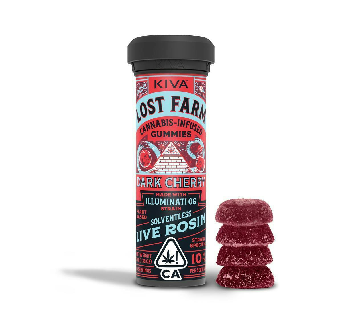 Lost Farm Gummies by Kiva - Dark Cherry 'Illuminati OG' Live Rosin Gummies | 100mg | 10ct | 10mg/ea - 1