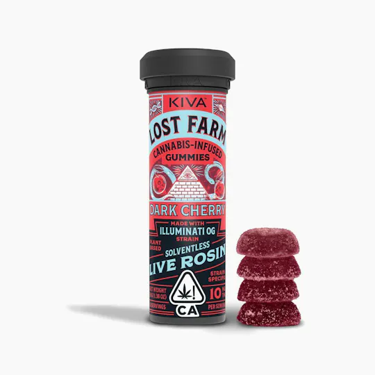 Lost Farm Gummies by Kiva - Dark Cherry 'Illuminati OG' Live Rosin Gummies | 100mg | 10ct | 10mg/ea - 1