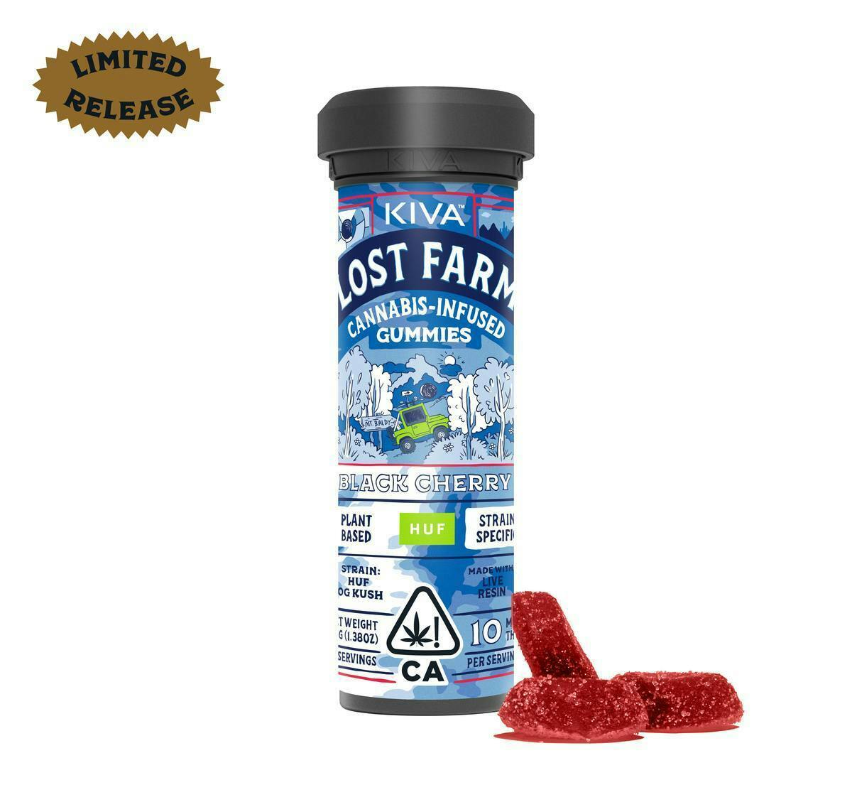 Lost Farm Gummies by Kiva - HUF | Black Cherry 'OG Kush' Live Resin Gummies | 100mg | 10ct | 10mg/ea - 1