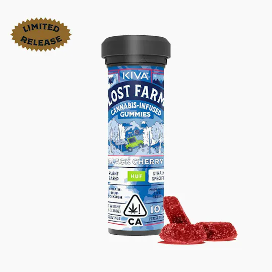 Lost Farm Gummies by Kiva - HUF | Black Cherry 'OG Kush' Live Resin Gummies | 100mg | 10ct | 10mg/ea - 1